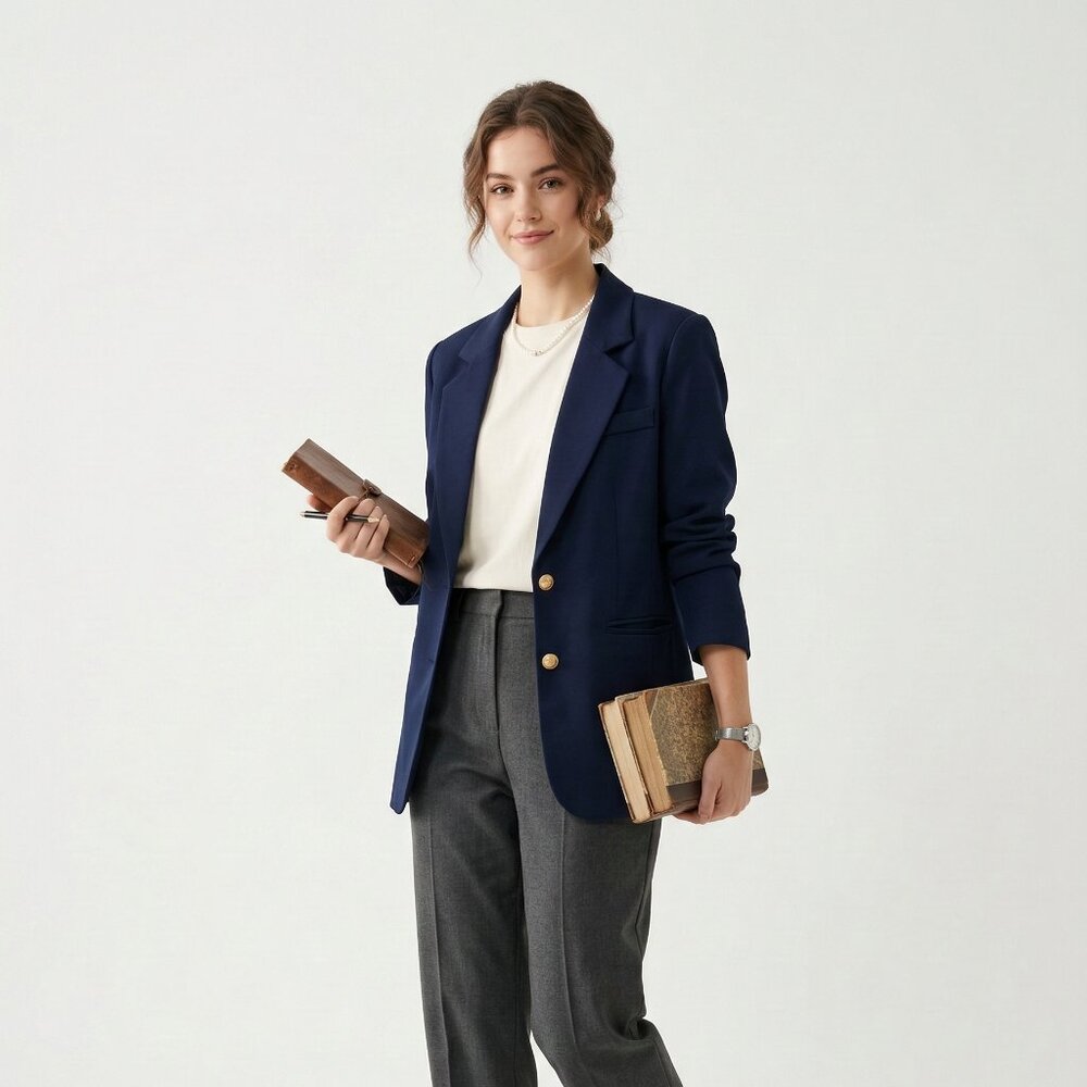 Pretty Garden Blazer Navy Blue Academia Preppy Office Classic M NWOT